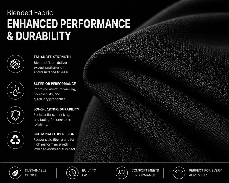 Blended fabrics combining the benefits of two fabrics. Highly in demand for sportswear.