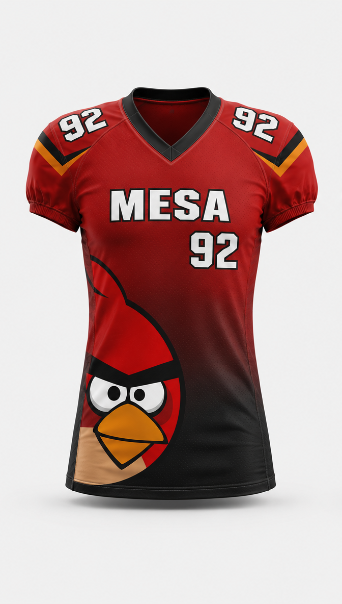 Front view of fan American football jersey featuring bold design and team lettering with lose fit.
